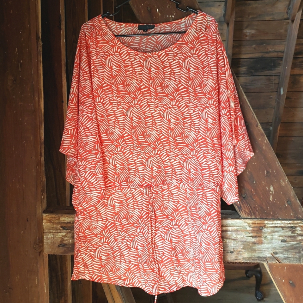 Kimono sleeve tie waist tunic abstract print